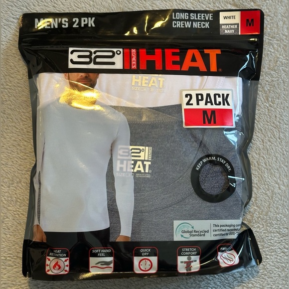 32 Degrees Men's Heat Long Sleeve Crew Neck Tee, 2-pack/ Size: M (NWT) - Picture 1 of 6